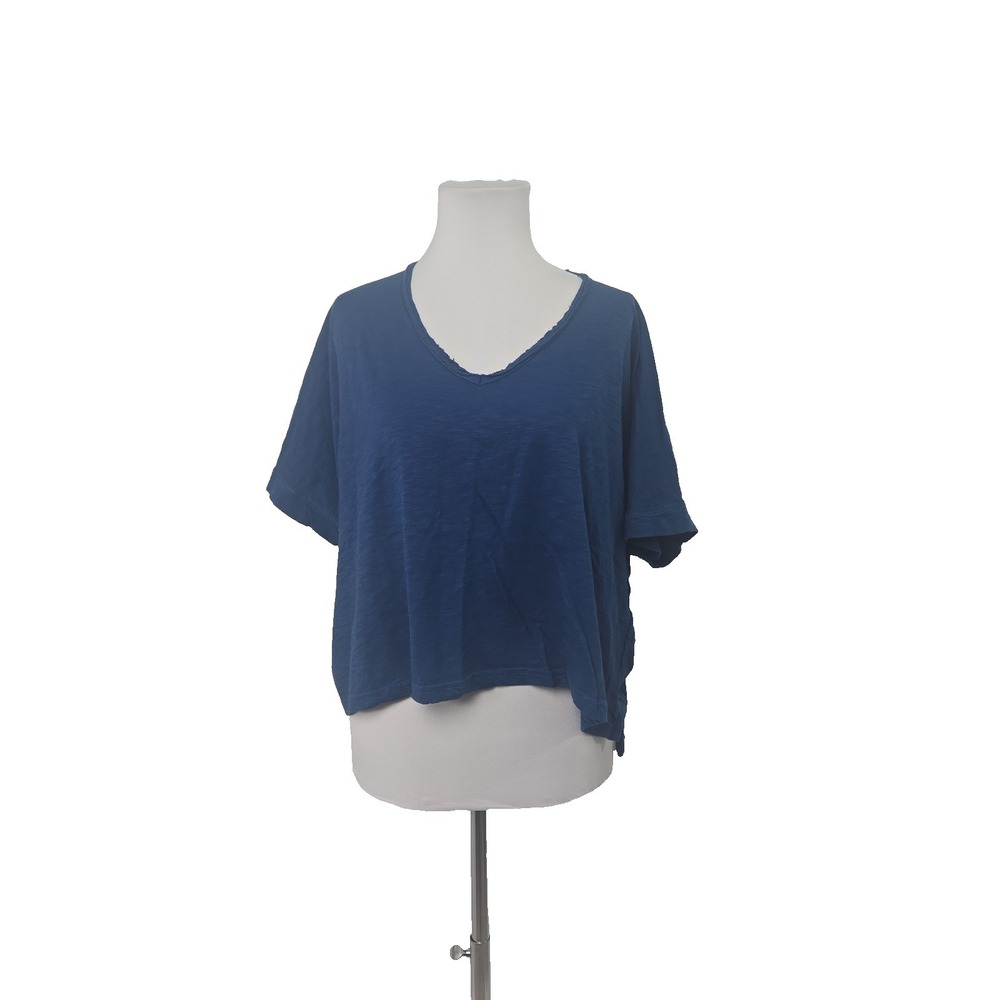 Oak & Trellis Blue Slub V-neck Popover Top Women's Large L